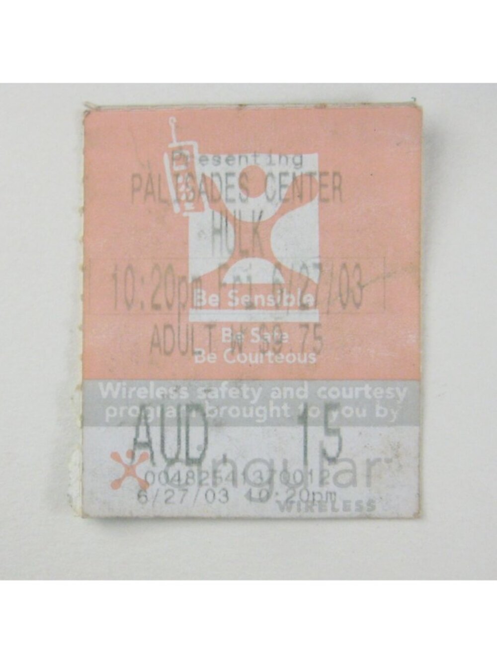 2003 Palisades Center Hulk Movie Ticket Stub 6 27 2003